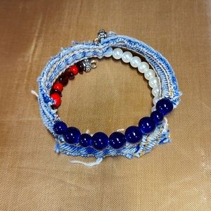 Red, white, blue & Denim 4th of July bracelet